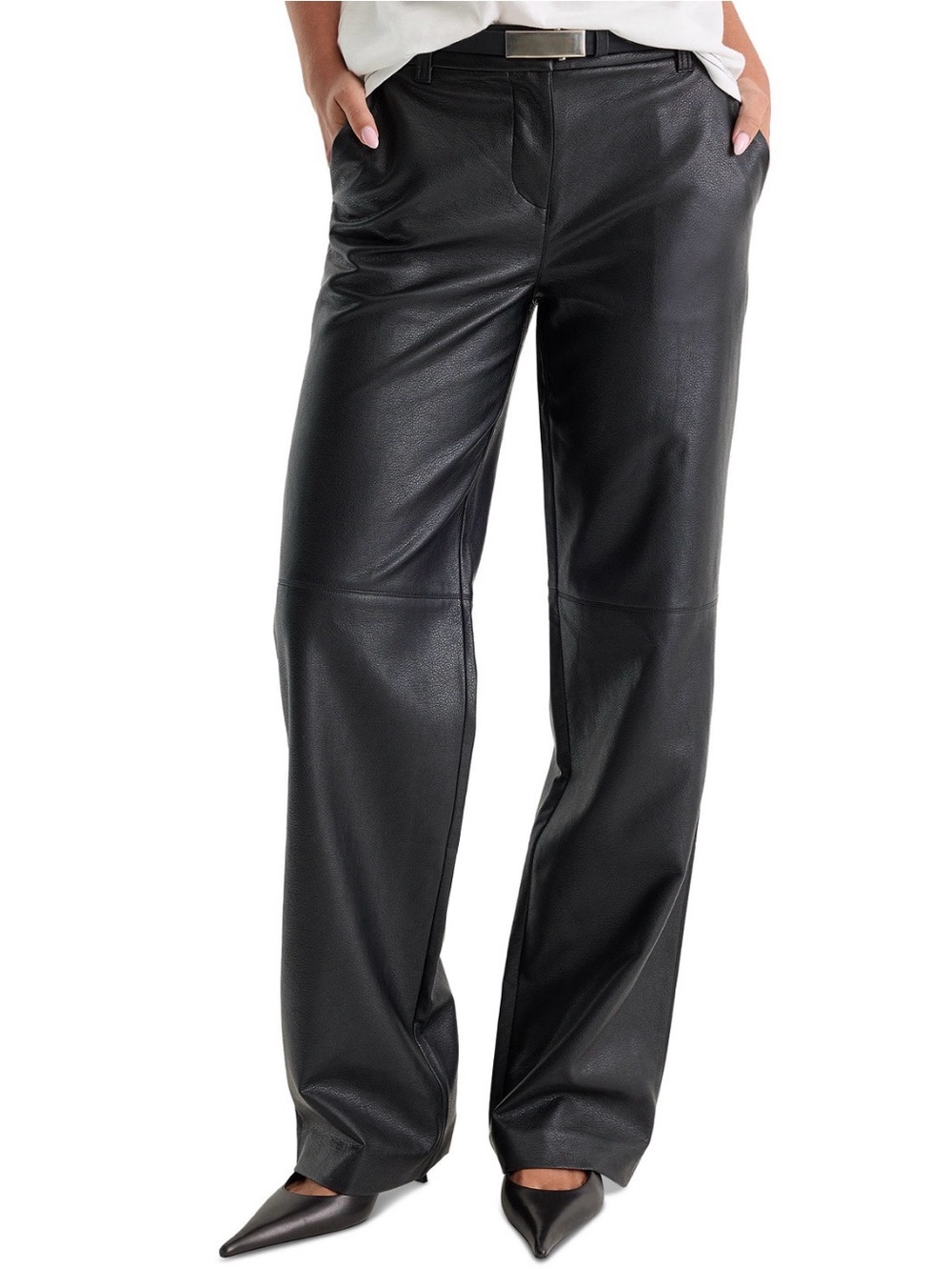 Good American Black Faux Leather Low-Rise Pants